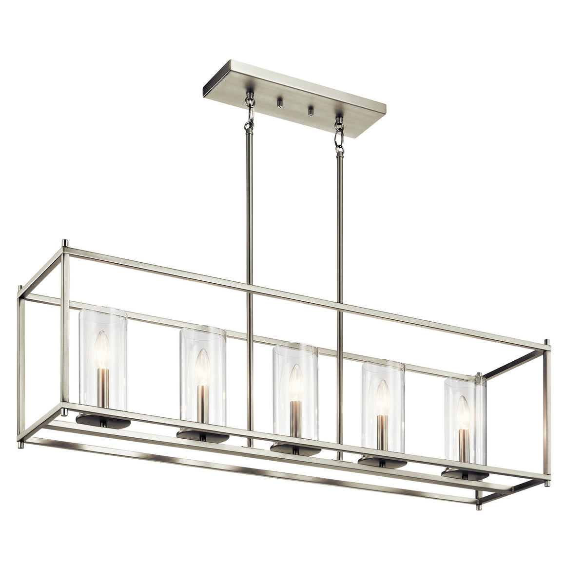 KICHLER 43995NI Crosby 13.75" 5 Light Linear Chandelier With Clear Glass Brushed Nickel