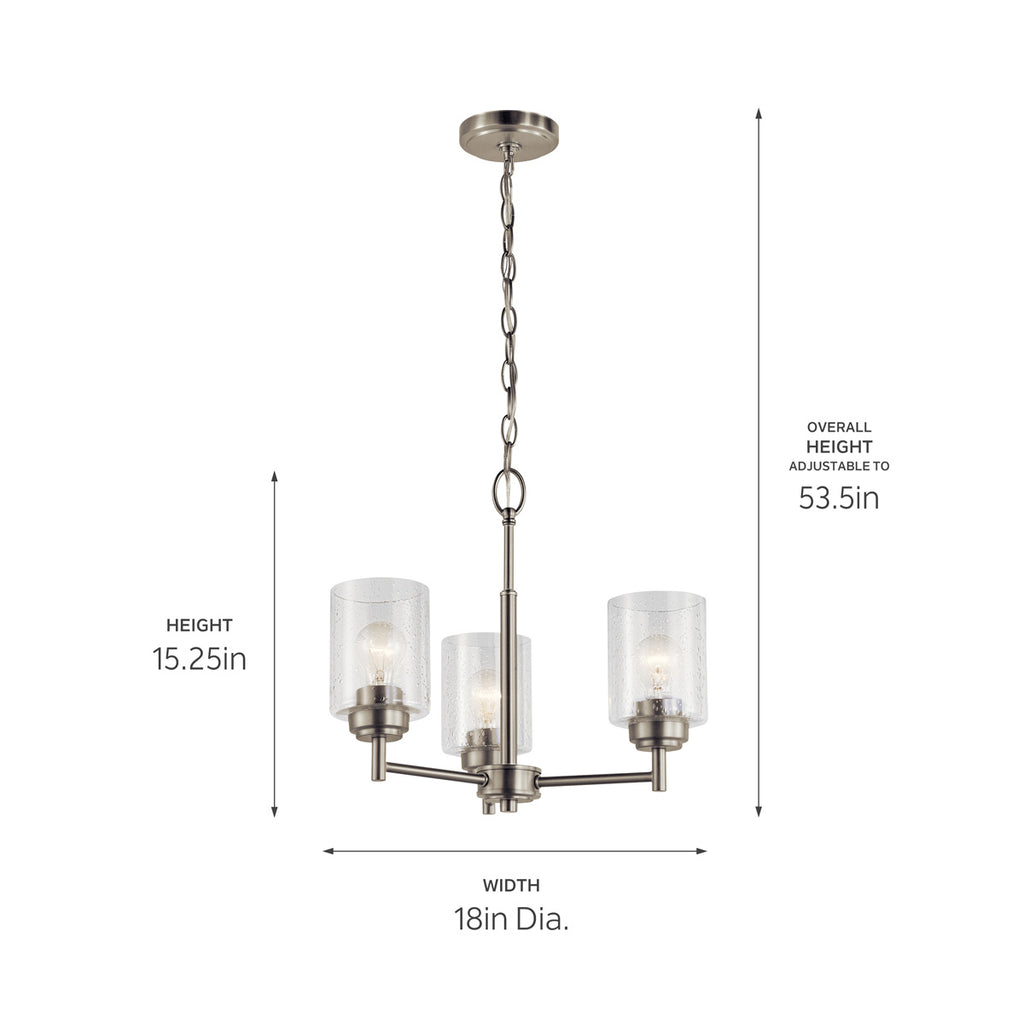 KICHLER 44029NI Winslow 15.25" 3 Light Mini Chandelier With Clear Seeded Glass In Brushed Nickel