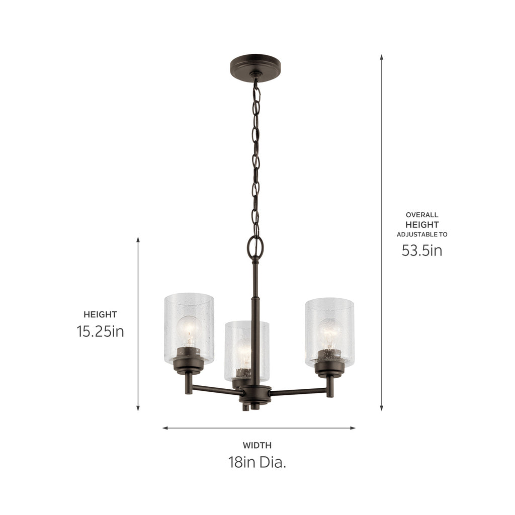 KICHLER 44029OZ Winslow 15.25" 3 Light Mini Chandelier With Clear Seeded Glass In Olde Bronze