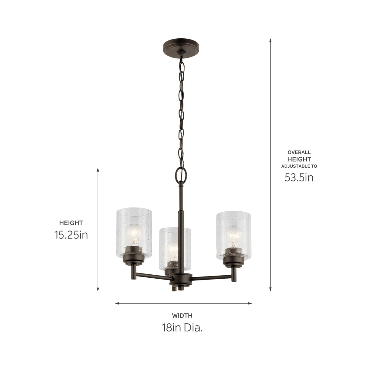 KICHLER 44029OZ Winslow 15.25" 3 Light Mini Chandelier With Clear Seeded Glass In Olde Bronze