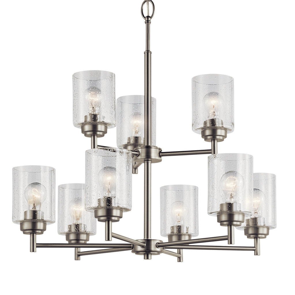 KICHLER 44031NI Winslow 27" 9 Light 2 Tier Chandelier With Clear Seeded Glass In Brushed Nickel