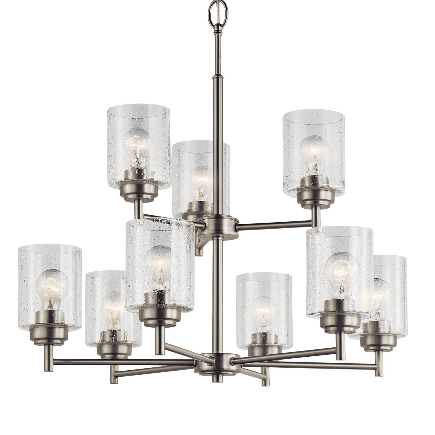 KICHLER 44031NI Winslow 27" 9 Light 2 Tier Chandelier With Clear Seeded Glass In Brushed Nickel