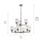 KICHLER 44031NI Winslow 27" 9 Light 2 Tier Chandelier With Clear Seeded Glass In Brushed Nickel