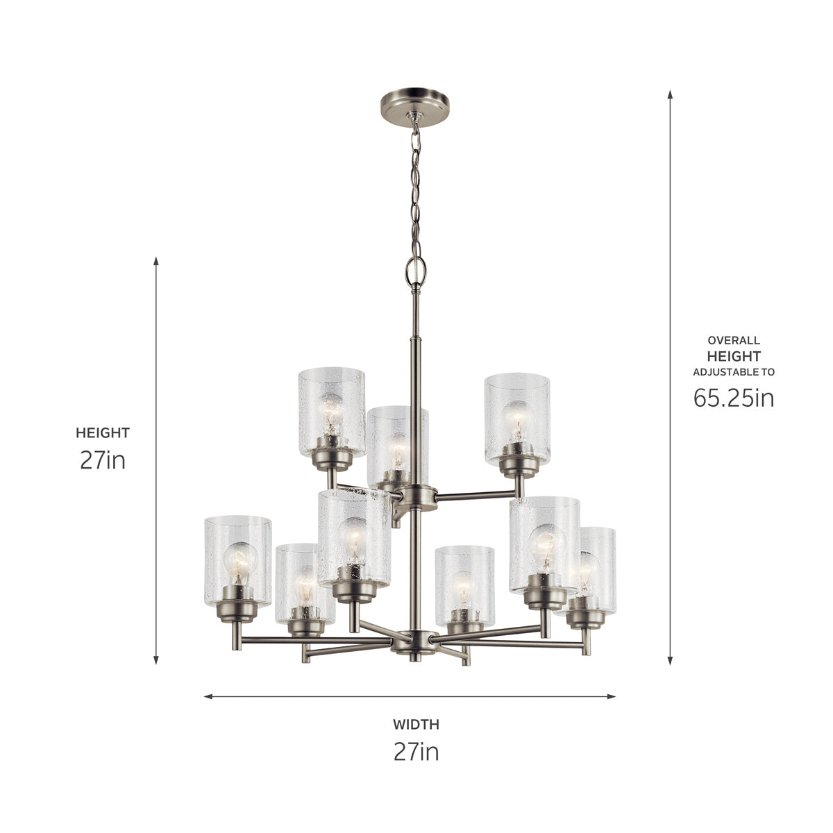 KICHLER 44031NI Winslow 27" 9 Light 2 Tier Chandelier With Clear Seeded Glass In Brushed Nickel