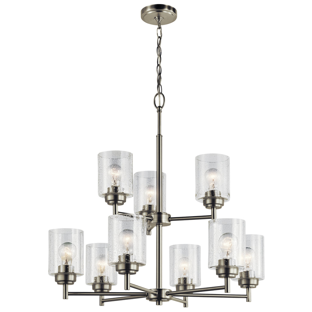 KICHLER 44031NI Winslow 27" 9 Light 2 Tier Chandelier With Clear Seeded Glass In Brushed Nickel