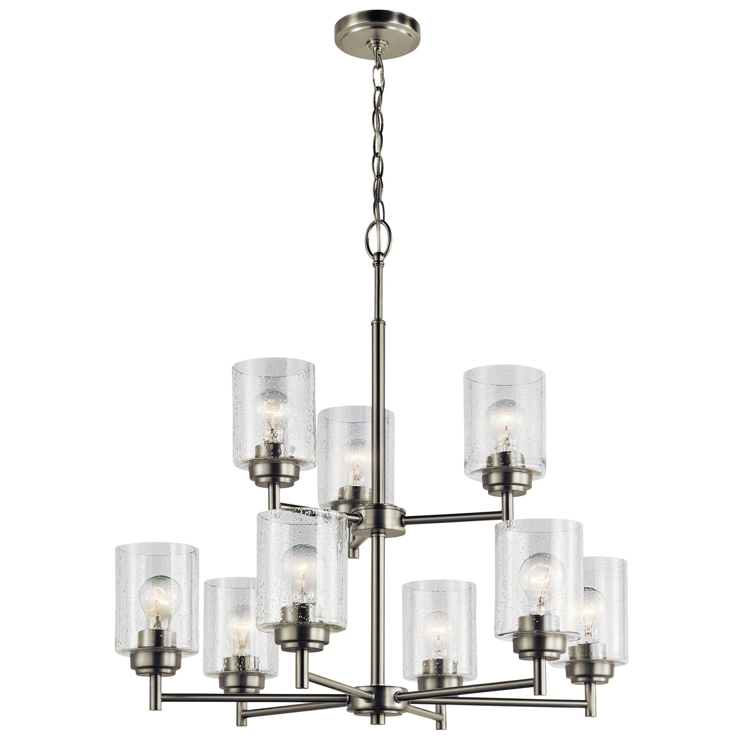 KICHLER 44031NI Winslow 27" 9 Light 2 Tier Chandelier With Clear Seeded Glass In Brushed Nickel