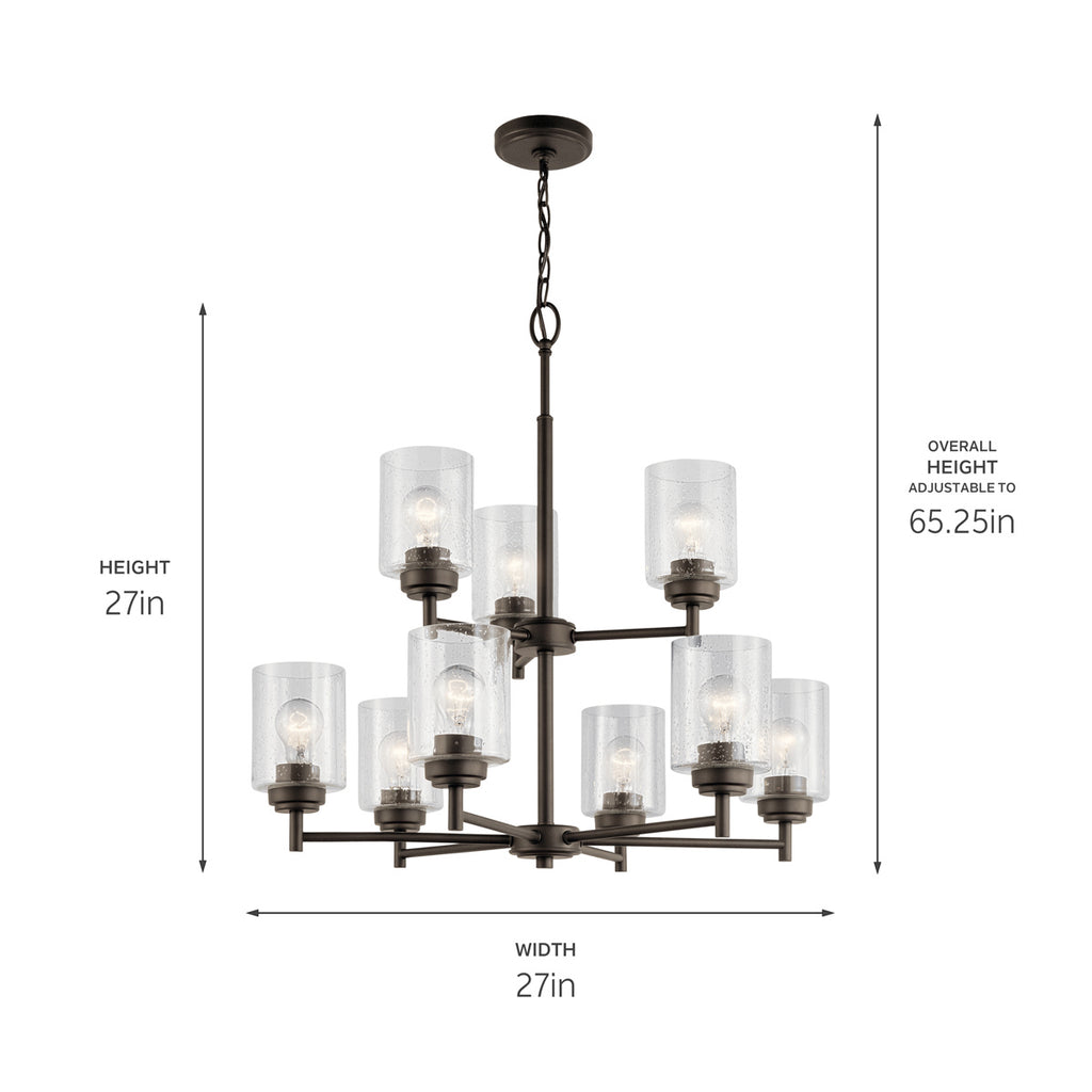KICHLER 44031OZ Winslow 27" 9 Light 2 Tier Chandelier With Clear Seeded Glass In Olde Bronze