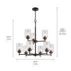 KICHLER 44031OZ Winslow 27" 9 Light 2 Tier Chandelier With Clear Seeded Glass In Olde Bronze