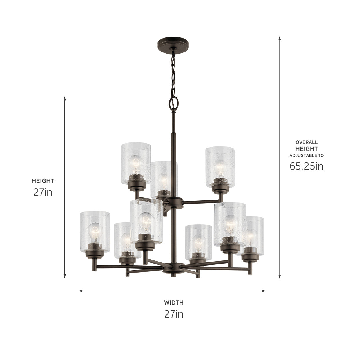 KICHLER 44031OZ Winslow 27" 9 Light 2 Tier Chandelier With Clear Seeded Glass In Olde Bronze