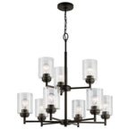 KICHLER 44031OZ Winslow 27" 9 Light 2 Tier Chandelier With Clear Seeded Glass In Olde Bronze