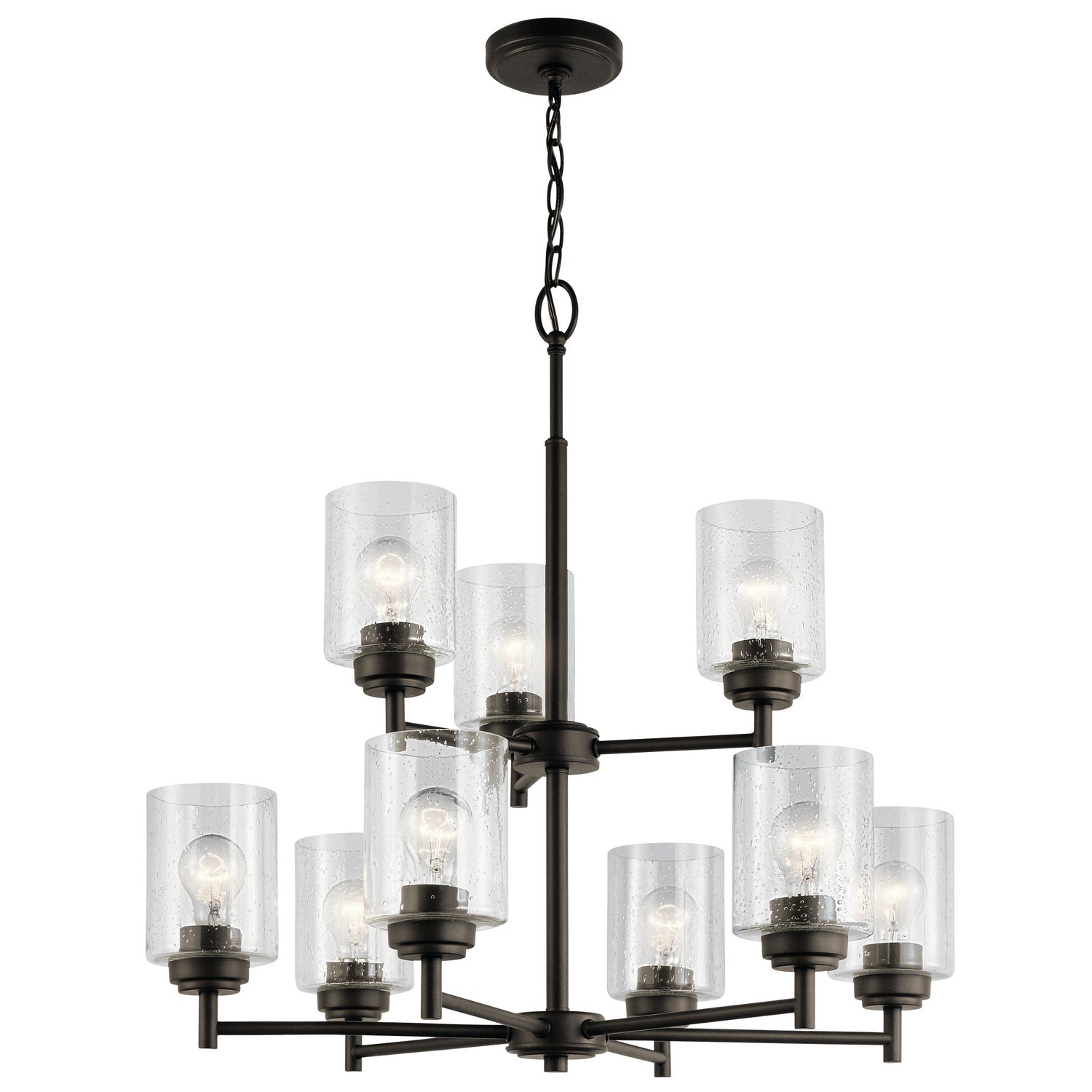 KICHLER 44031OZ Winslow 27" 9 Light 2 Tier Chandelier With Clear Seeded Glass In Olde Bronze