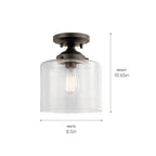 KICHLER 44033OZ Winslow 8.5" 1 Light Semi Flush With Clear Seeded Glass In Olde Bronze