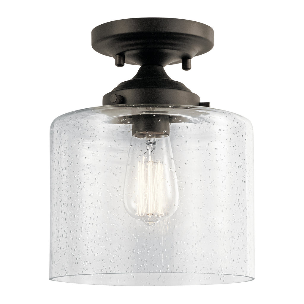 KICHLER 44033OZ Winslow 8.5" 1 Light Semi Flush With Clear Seeded Glass In Olde Bronze