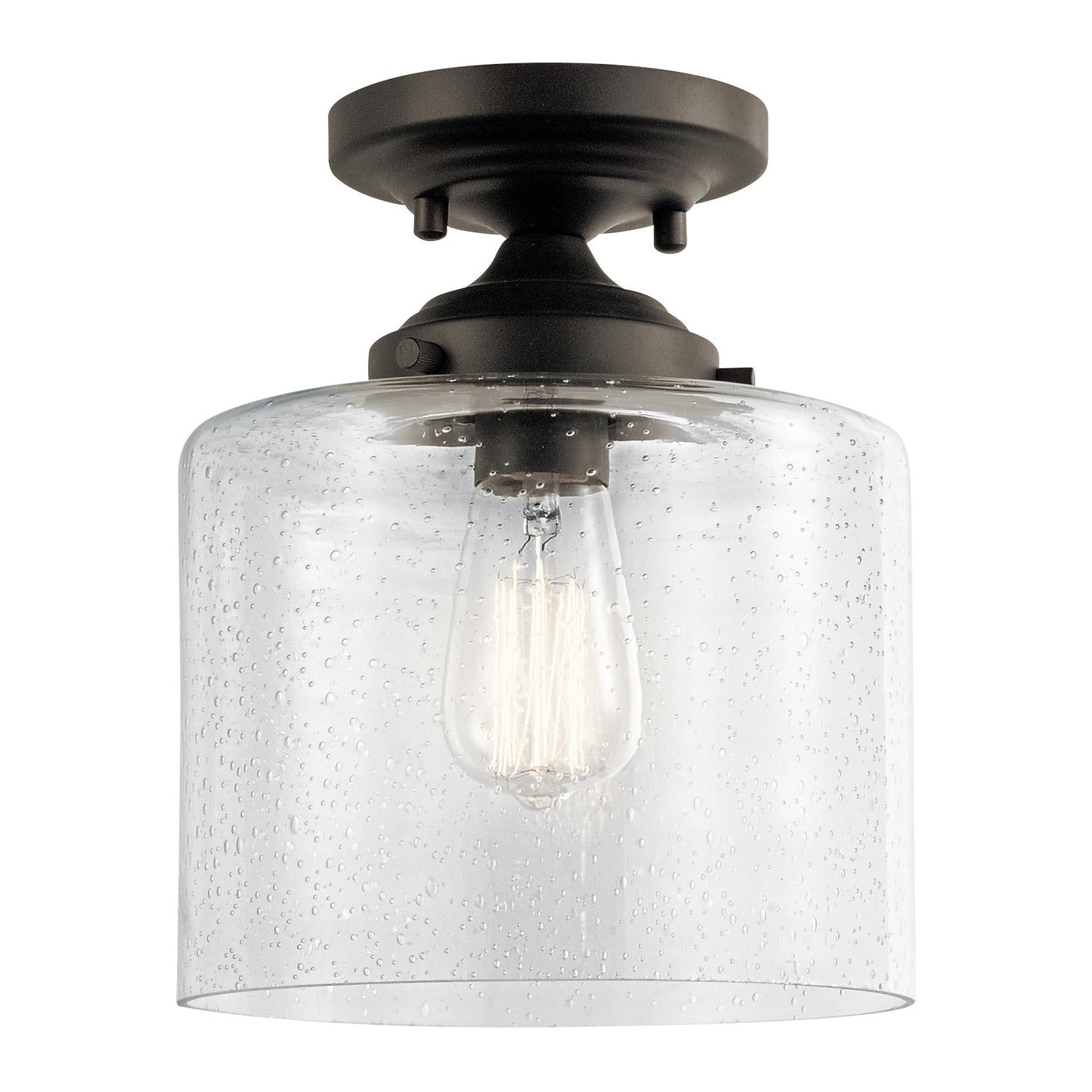 KICHLER 44033OZ Winslow 8.5" 1 Light Semi Flush With Clear Seeded Glass In Olde Bronze