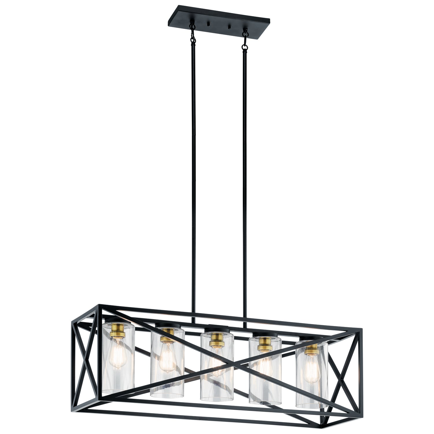 KICHLER 44081BK Moorgate 36" 5 Light Linear Chandelier With Clear Glass In Black And Brass