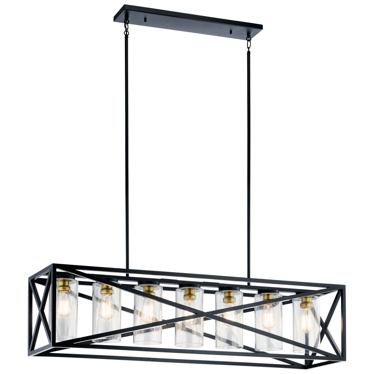 KICHLER 44082BK Moorgate 48" 7 Light Linear Chandelier With Clear Glass In Black And Brass