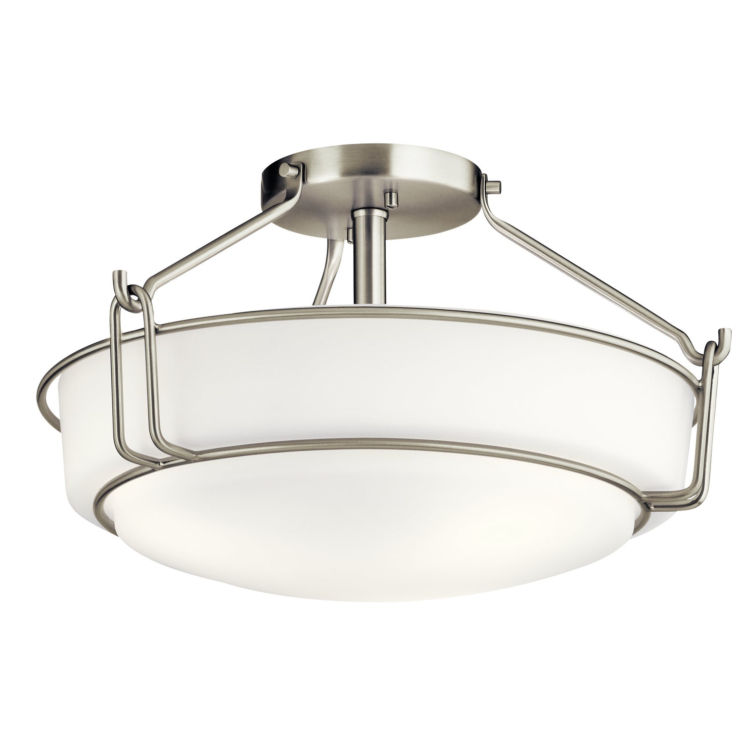 KICHLER 44085NI Alkire 16.5" 3 Light Semi Flush With Satin Etched White Glass In Brushed Nickel