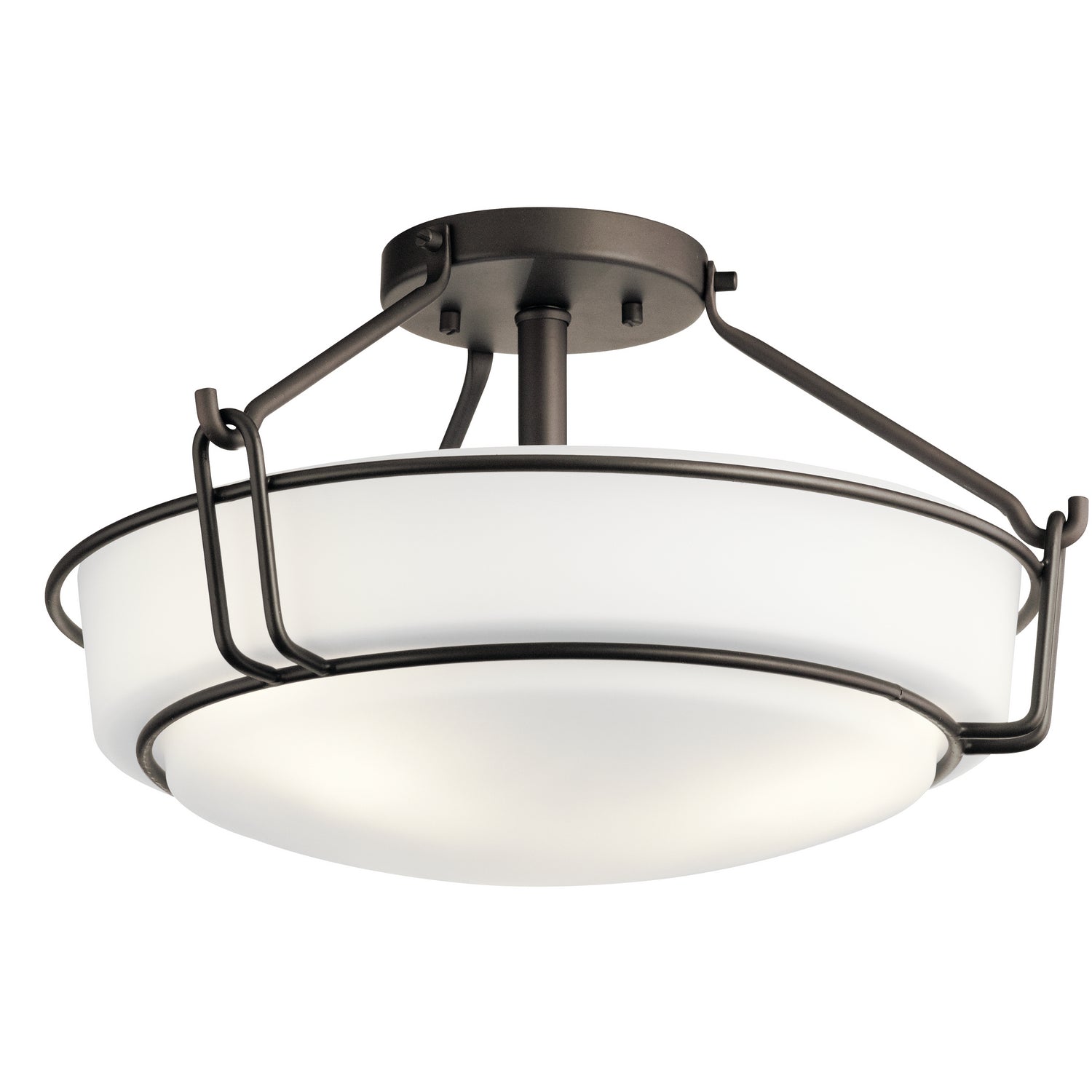 KICHLER 44085OZ Alkire 16.5" 3 Light Semi Flush With Satin Etched White Glass In Olde Bronze