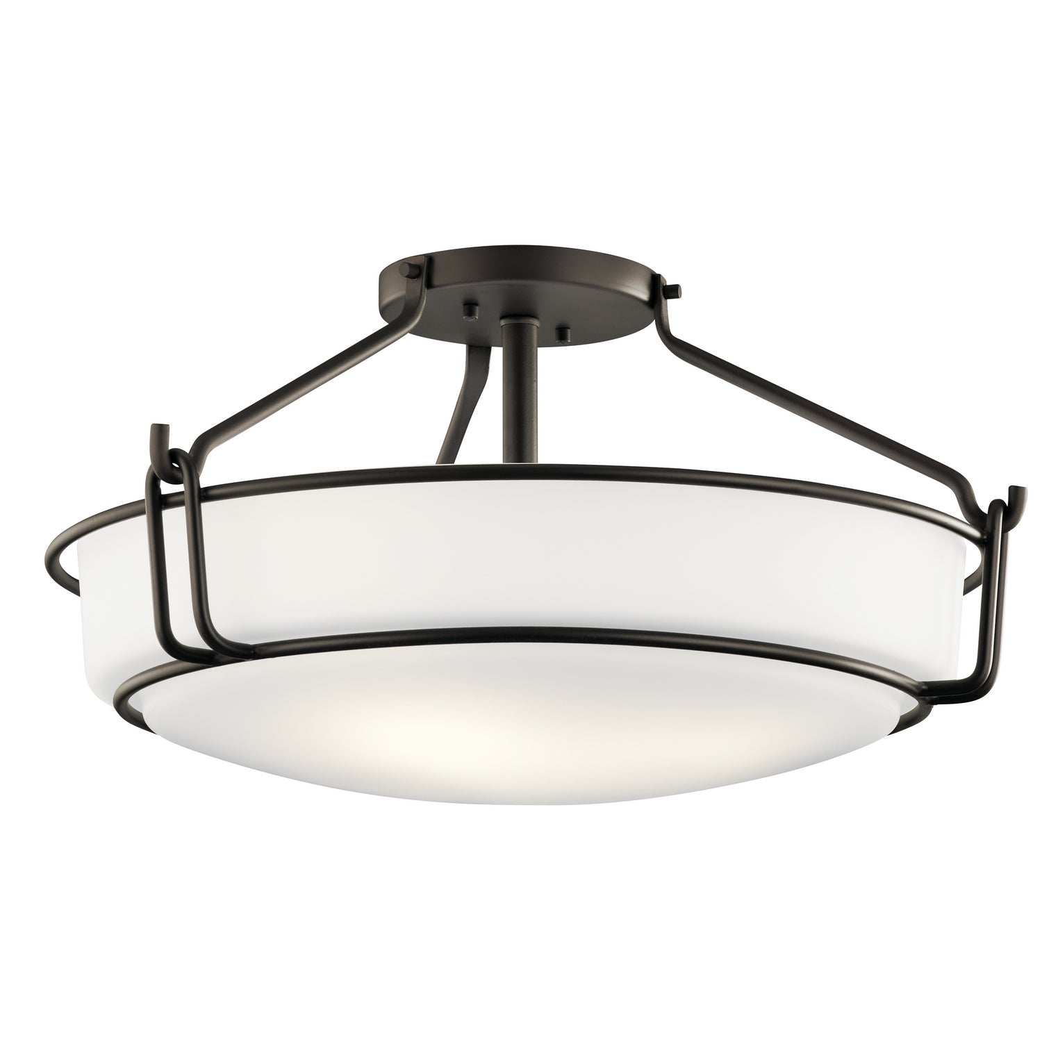 KICHLER 44086OZ Alkire 22" 4 Light Semi Flush With Satin Etched White Glass In Olde Bronze