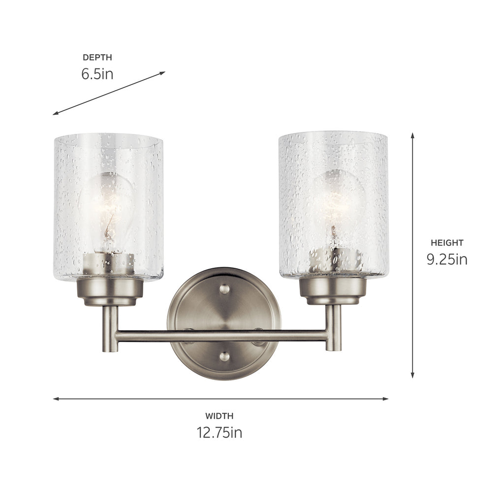 KICHLER 45885NI Winslow 12.75" 2 Light Vanity Light With Clear Seeded Glass In Brushed Nickel
