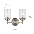 KICHLER 45885NI Winslow 12.75" 2 Light Vanity Light With Clear Seeded Glass In Brushed Nickel