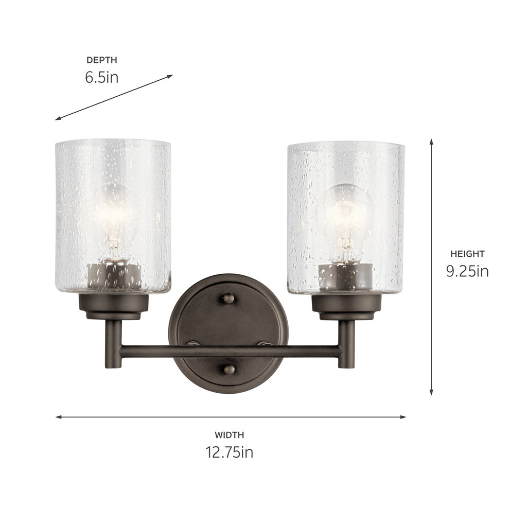 KICHLER 45885OZ Winslow 12.75" 2 Light Vanity Light With Clear Seeded Glass In Olde Bronze