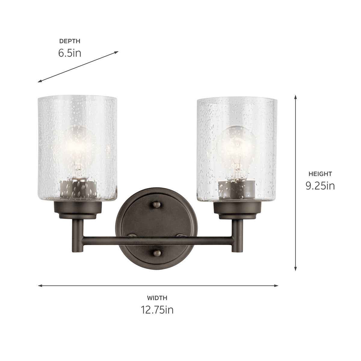 KICHLER 45885OZ Winslow 12.75" 2 Light Vanity Light With Clear Seeded Glass In Olde Bronze