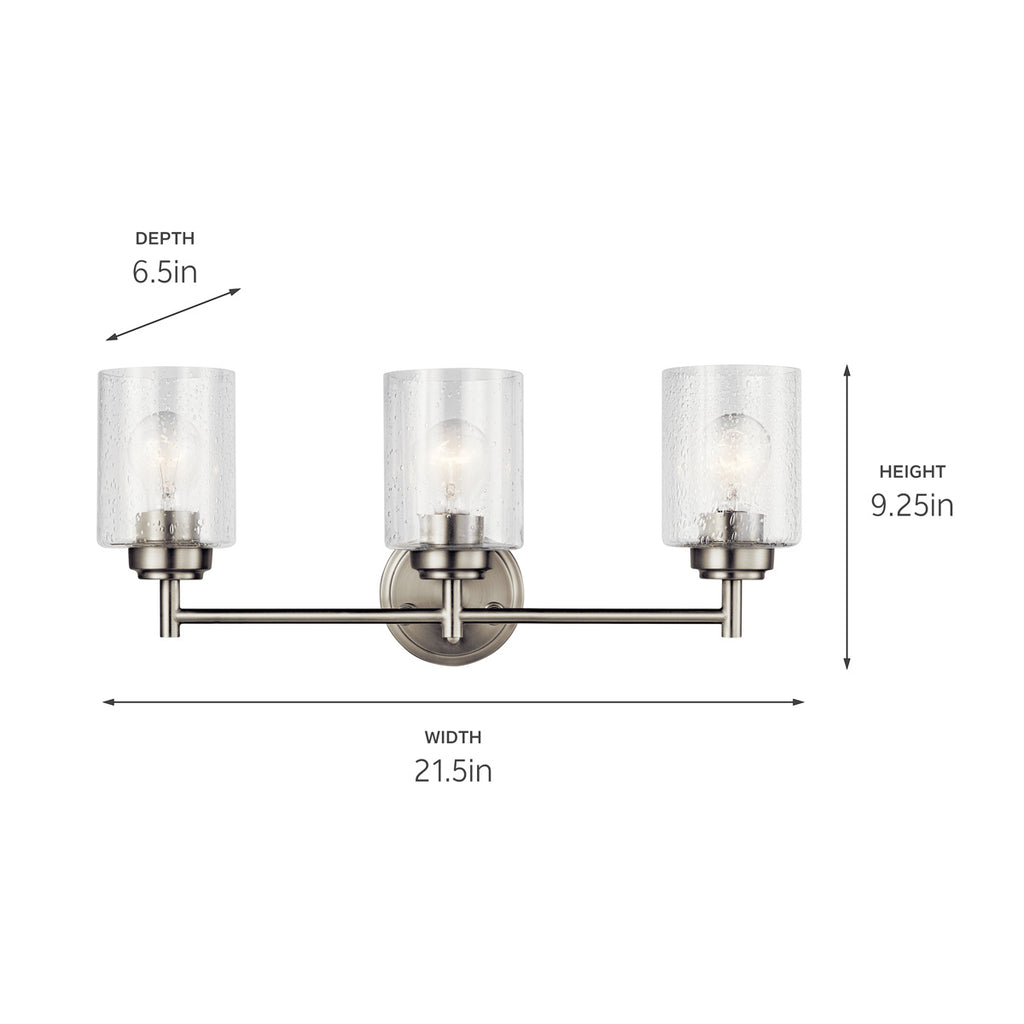 KICHLER 45886NI Winslow 21.5" 3 Light Vanity Light With Clear Seeded Glass In Brushed Nickel