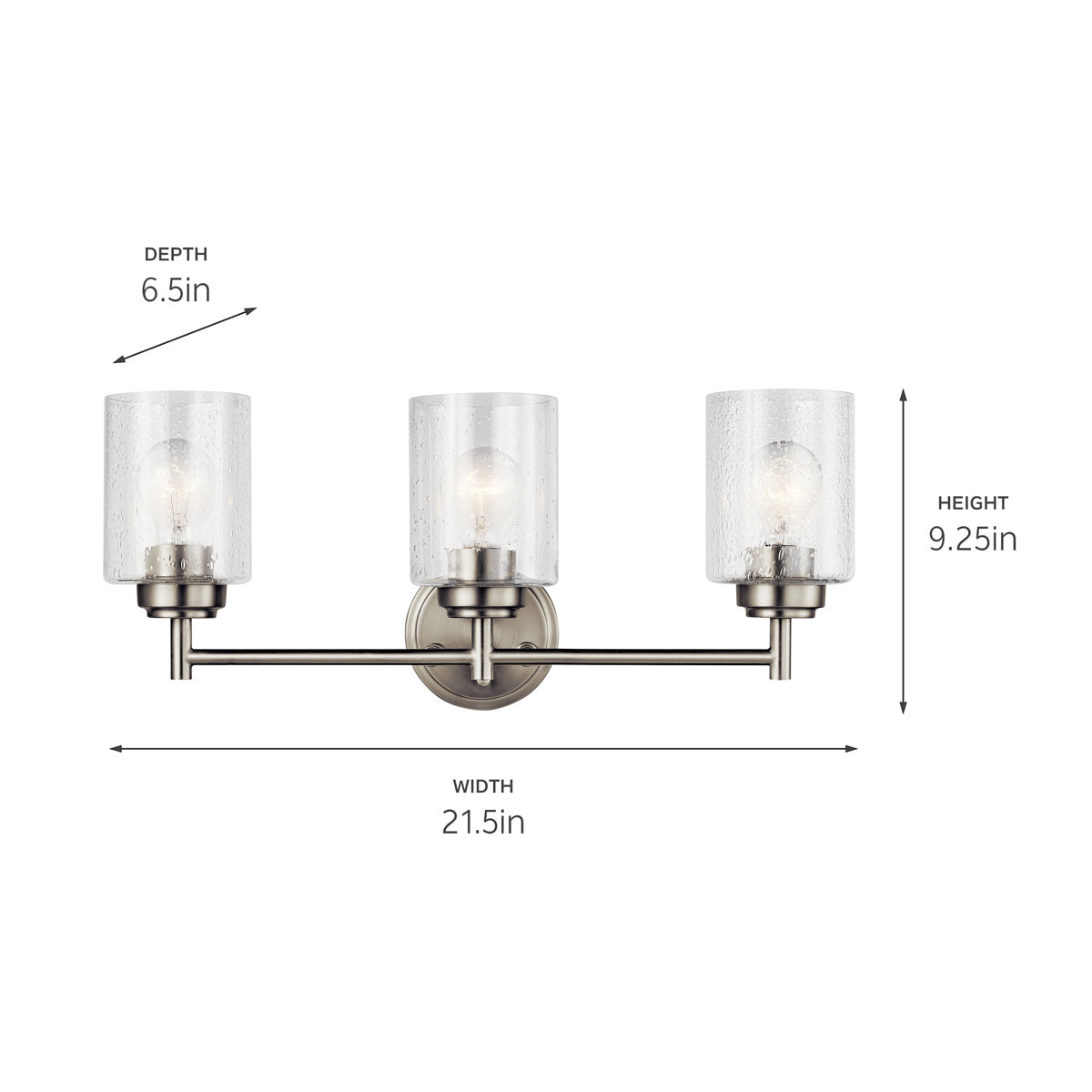 KICHLER 45886NI Winslow 21.5" 3 Light Vanity Light With Clear Seeded Glass In Brushed Nickel