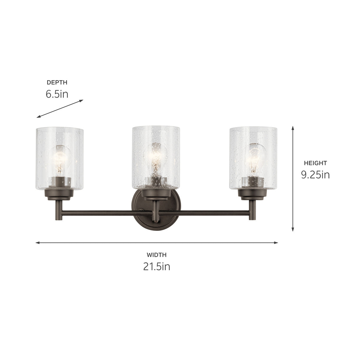 KICHLER 45886OZ Winslow 21.5" 3 Light Vanity Light With Clear Seeded Glass In Olde Bronze