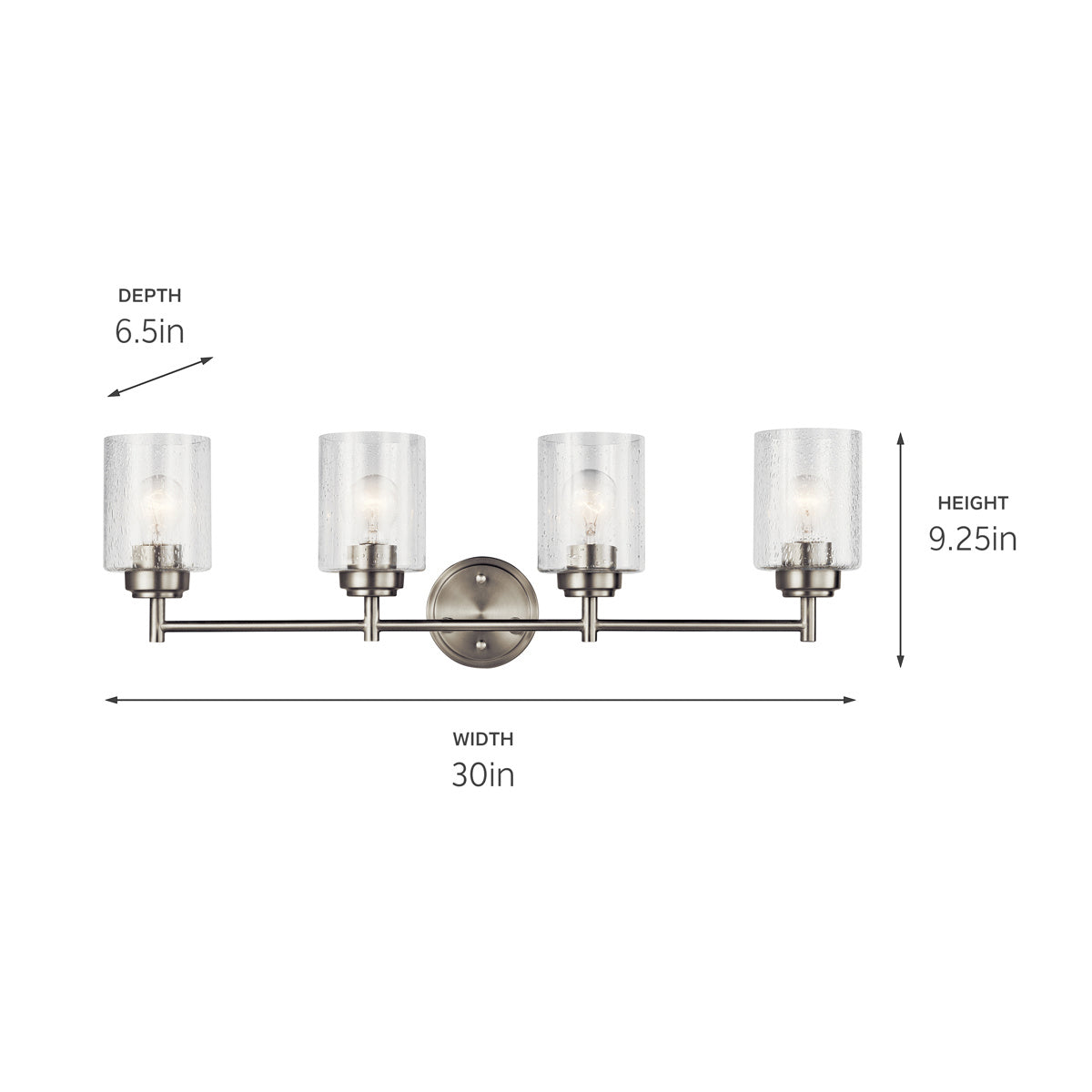 KICHLER 45887NI Winslow 30" 4 Light Vanity Light With Clear Seeded Glass In Brushed Nickel