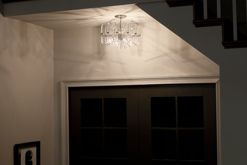 KICHLER 44277PN Eris 12.75" 4 Light Semi Flush Light With Optical Crystal In Polished Nickel