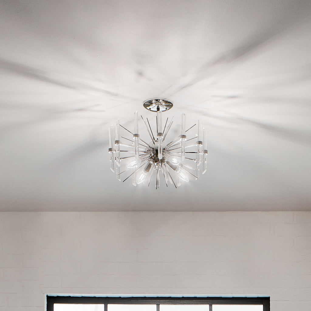 KICHLER 44277PN Eris 12.75" 4 Light Semi Flush Light With Optical Crystal In Polished Nickel