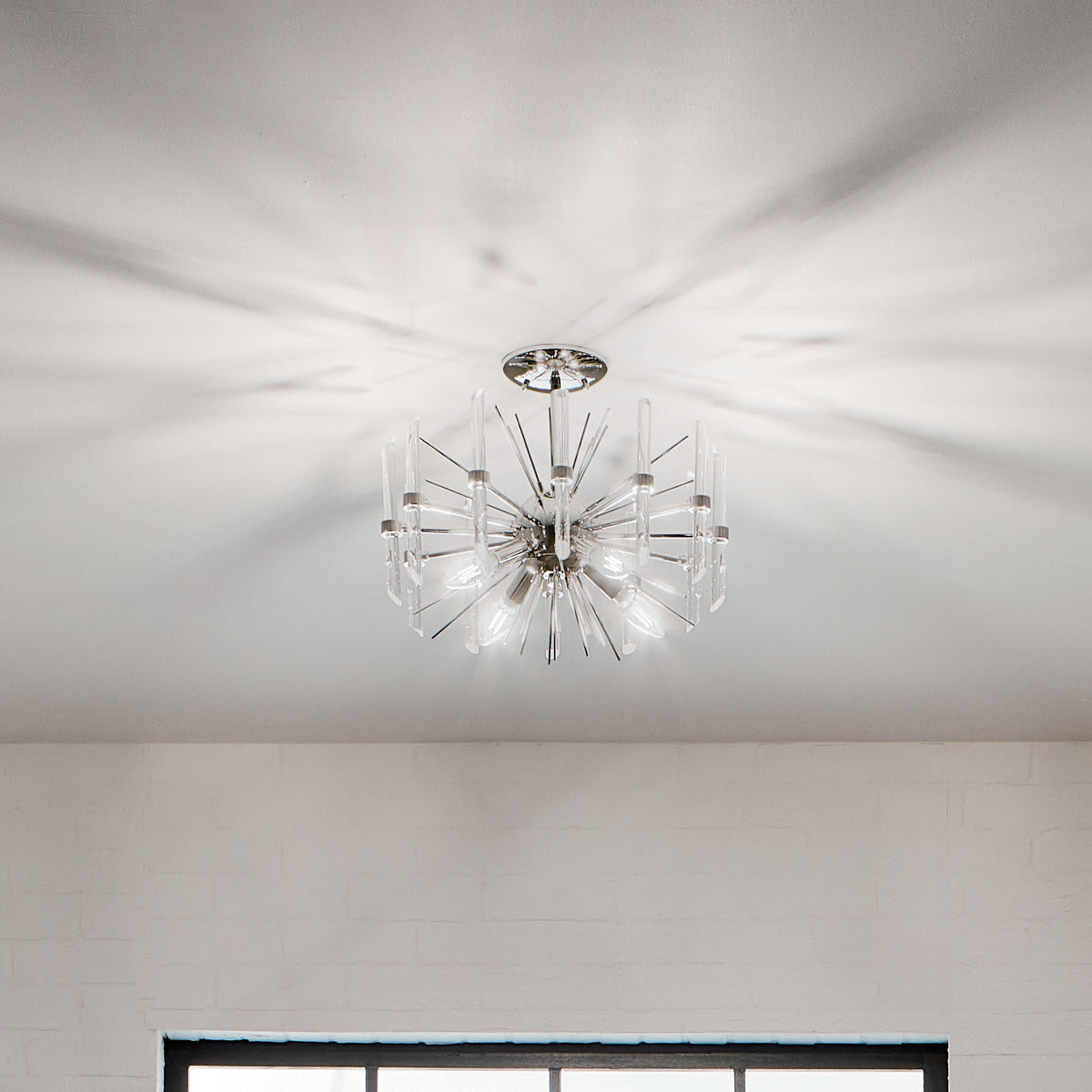 KICHLER 44277PN Eris 12.75" 4 Light Semi Flush Light With Optical Crystal In Polished Nickel