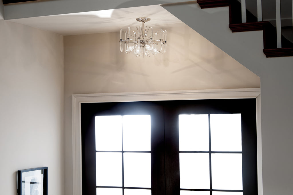 KICHLER 44277PN Eris 12.75" 4 Light Semi Flush Light With Optical Crystal In Polished Nickel