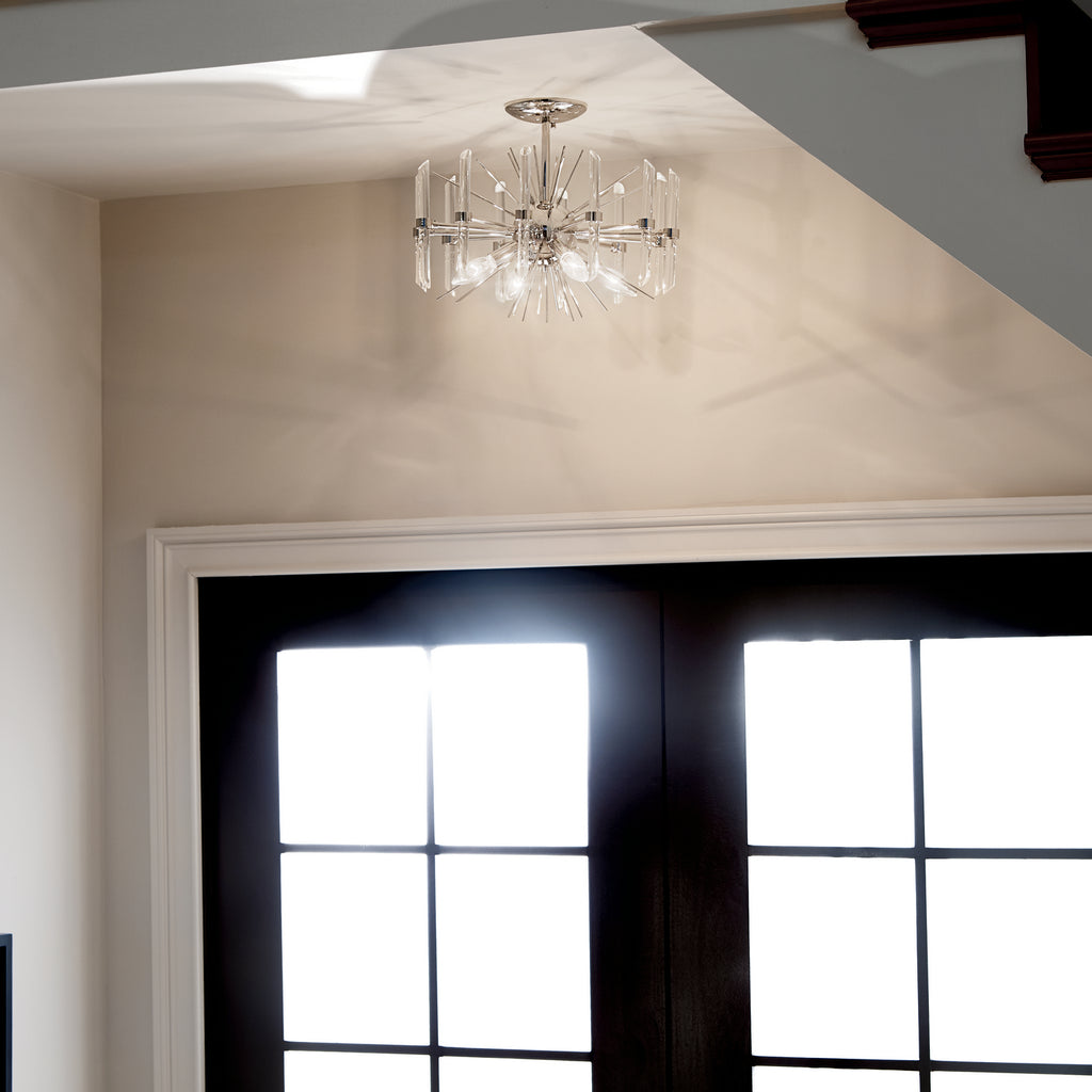 KICHLER 44277PN Eris 12.75" 4 Light Semi Flush Light With Optical Crystal In Polished Nickel