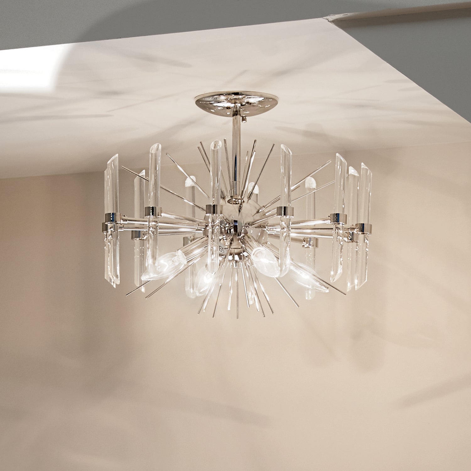 KICHLER 44277PN Eris 12.75" 4 Light Semi Flush Light With Optical Crystal In Polished Nickel