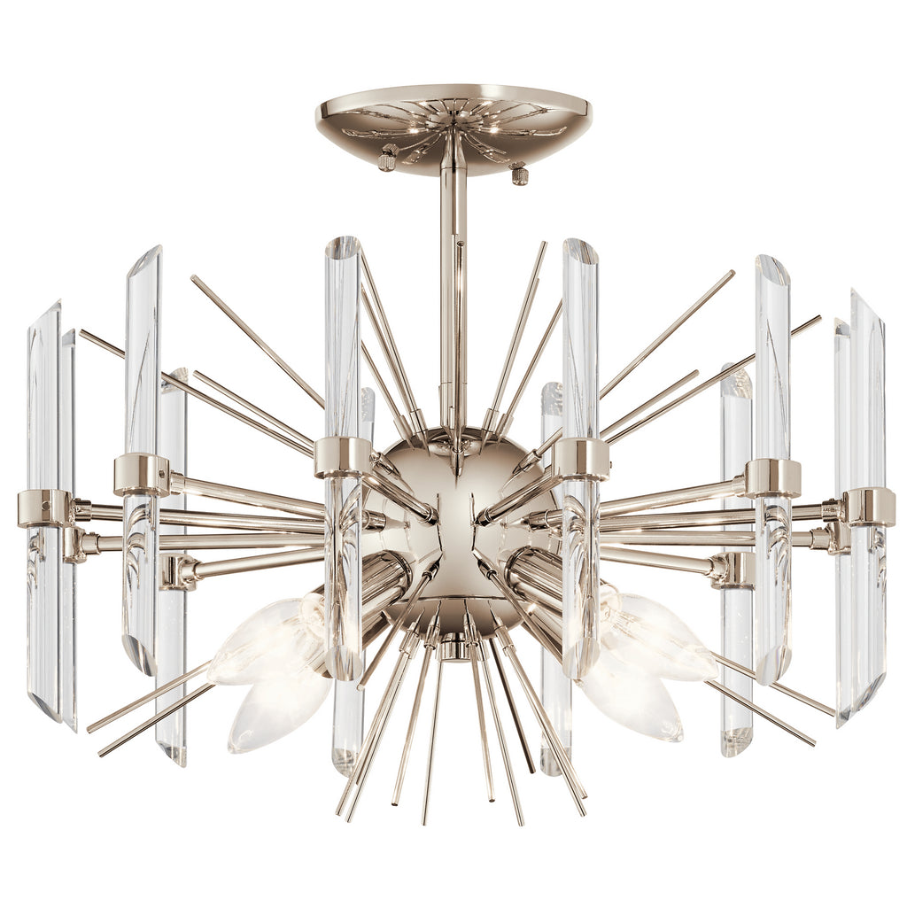 KICHLER 44277PN Eris 12.75" 4 Light Semi Flush Light With Optical Crystal In Polished Nickel