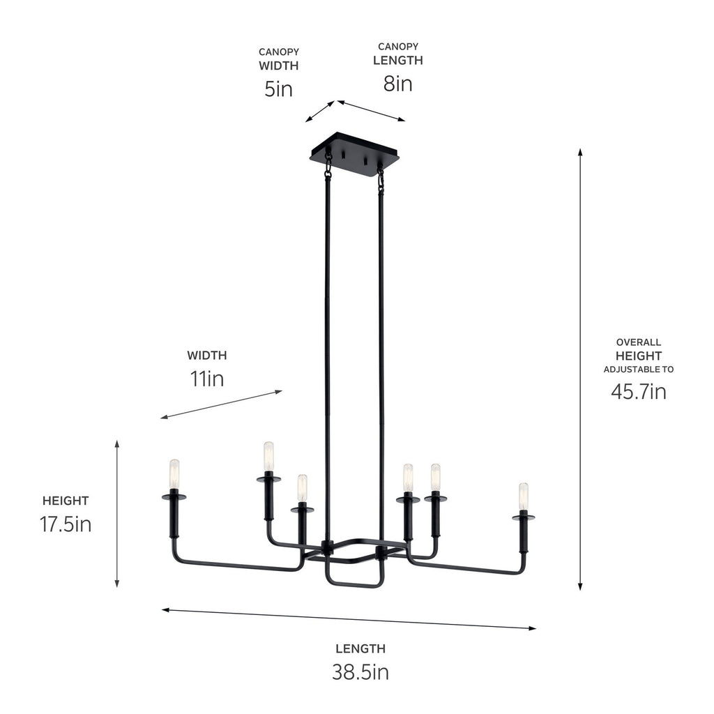 KICHLER 43362BK Alden 17.5" Linear Chandelier In Black