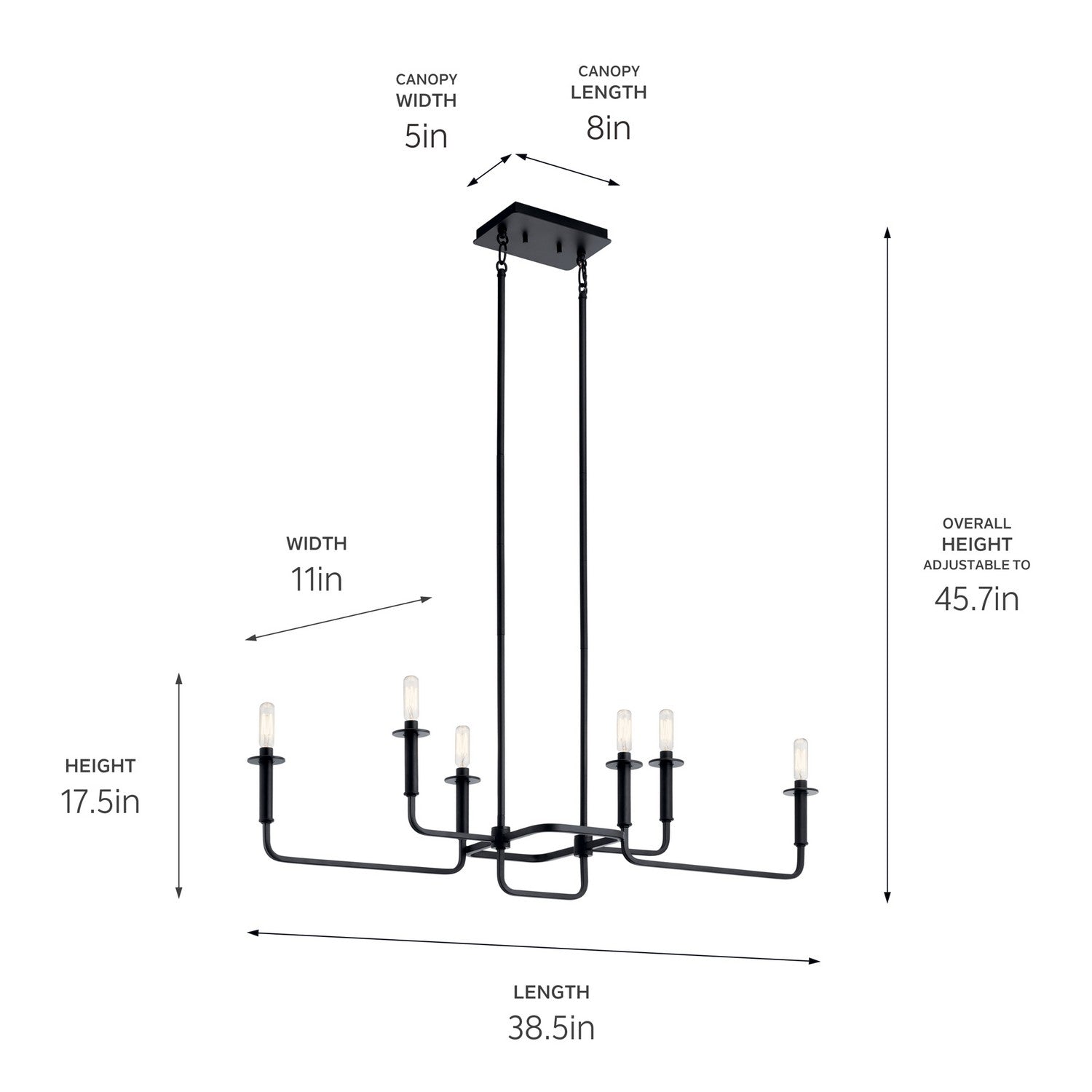 KICHLER 43362BK Alden 17.5" Linear Chandelier In Black