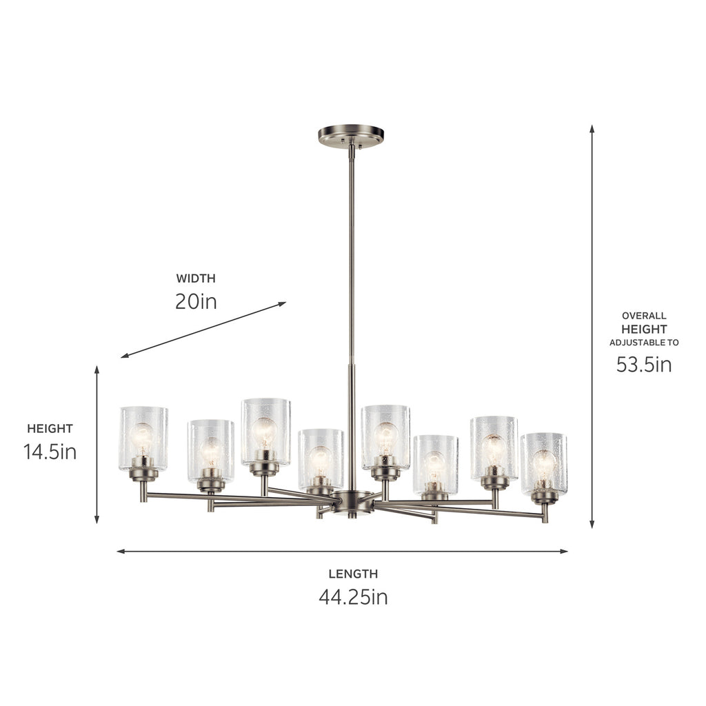 KICHLER 44035NI Winslow 14.75" 8 Light Oval Chandelier With Clear Seeded Glass In Brushed Nickel