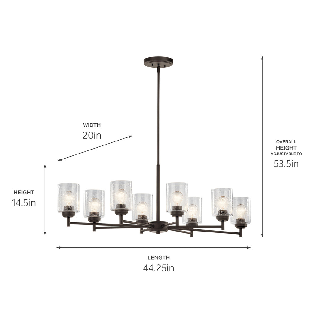 KICHLER 44035OZ Winslow 14.75" 8 Light Oval Chandelier With Clear Seeded Glass In Olde Bronze
