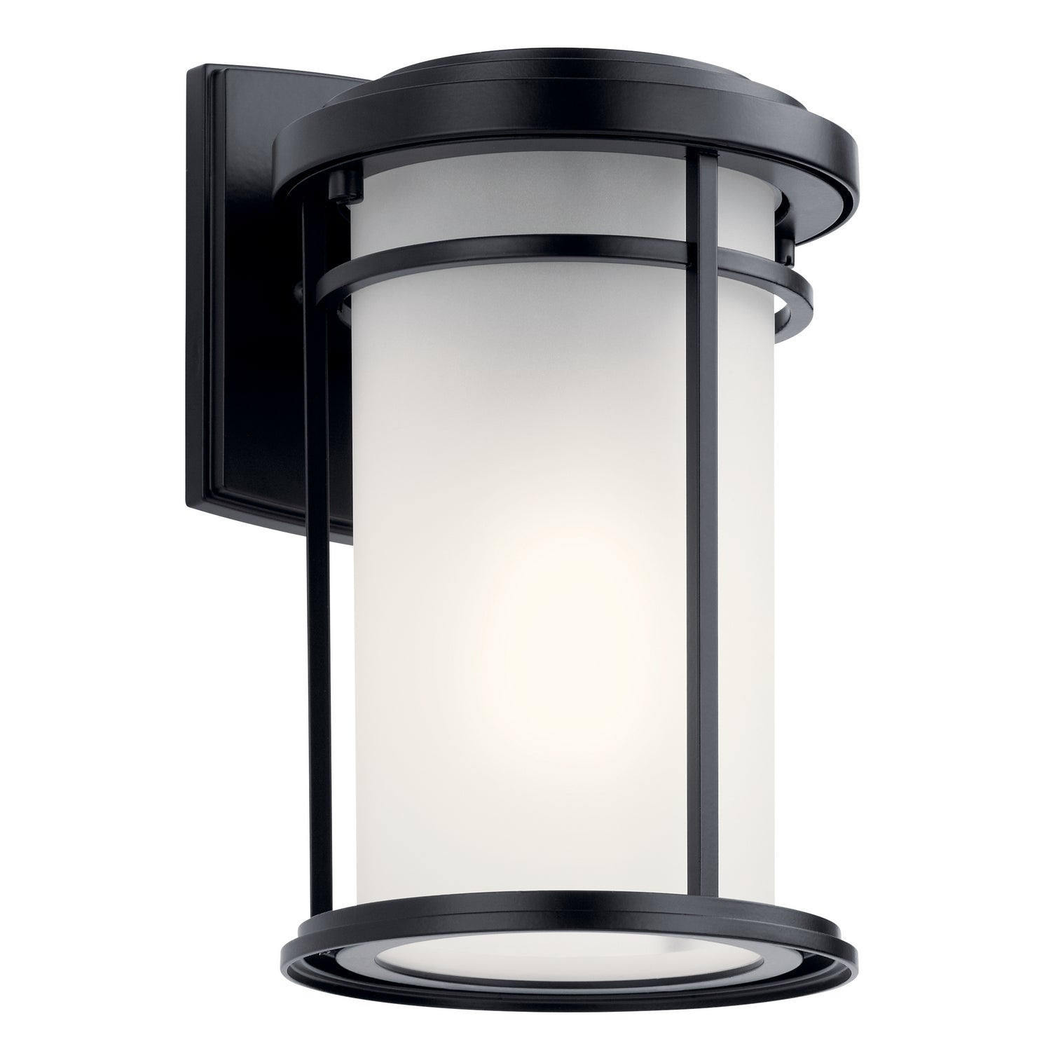 KICHLER 49686BK Toman 10.25" 1 Light Outdoor Wall Light With Satin Etched Glass In Black