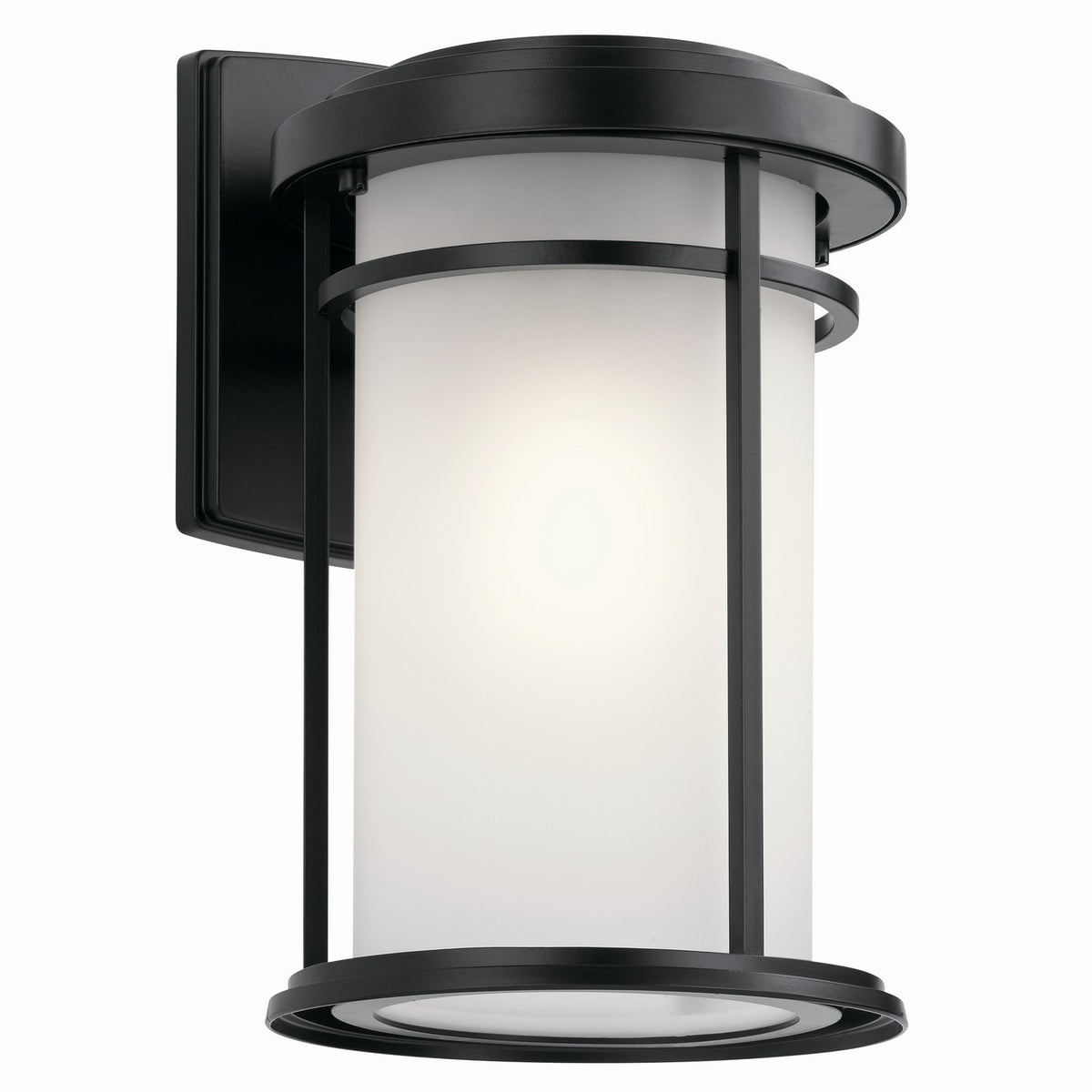 KICHLER 49687BK Toman 13.5" 1 Light Outdoor Wall Light With Satin Etched Glass In Black
