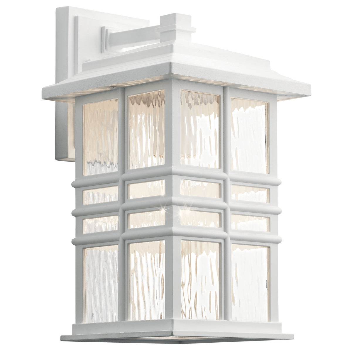 KICHLER 49830WH Beacon Square 14.25" 1 Light Outdoor Wall Light With Clear Hammered Glass In White