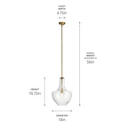 KICHLER 42046NBR Everly 19.75" 1 Light Bell Pendant Clear Glass Natural Brass