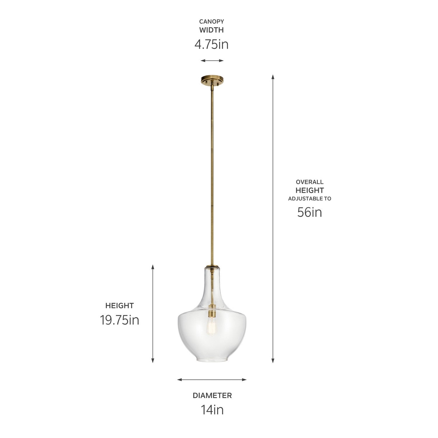 KICHLER 42046NBR Everly 19.75" 1 Light Bell Pendant Clear Glass Natural Brass