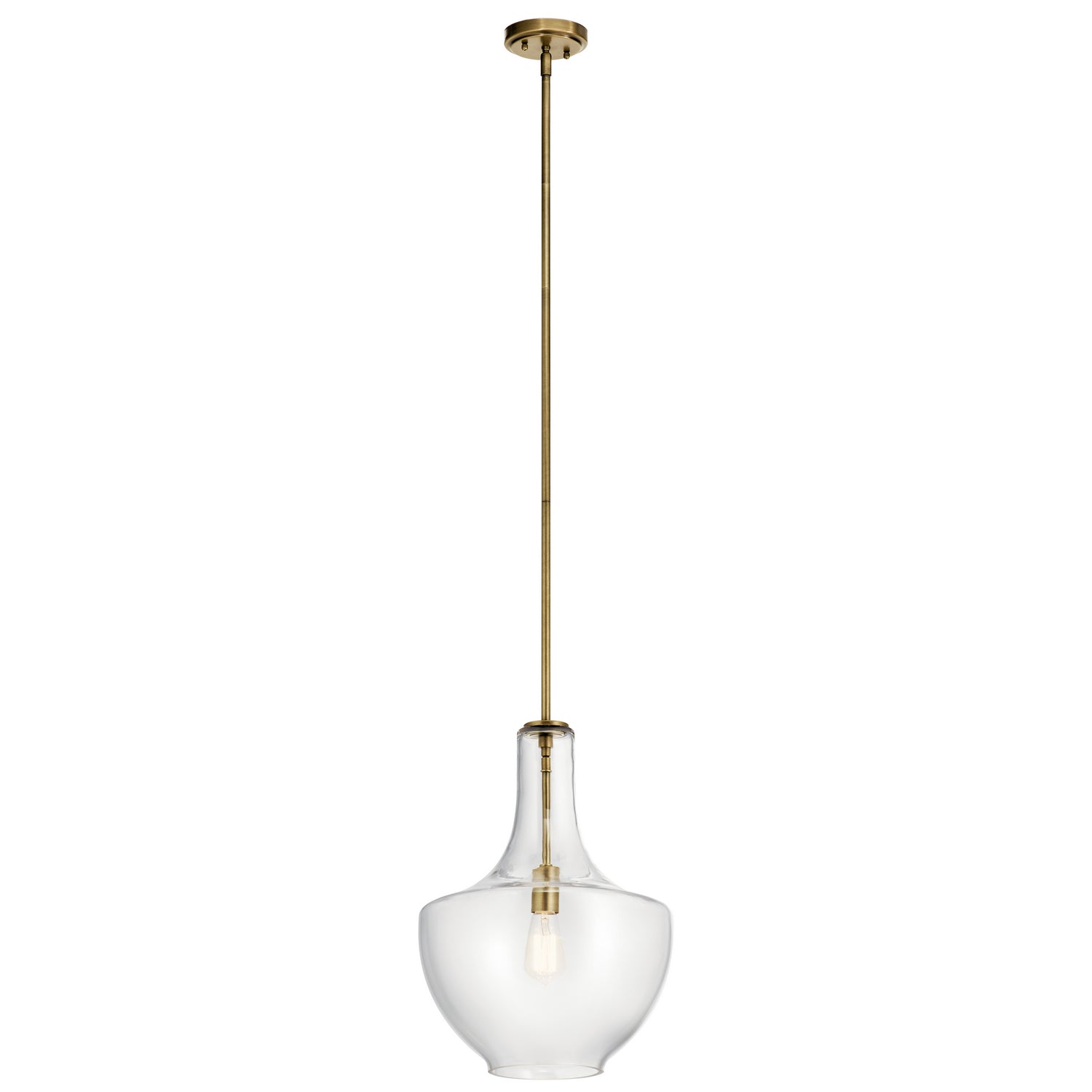 KICHLER 42046NBR Everly 19.75" 1 Light Bell Pendant Clear Glass Natural Brass