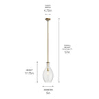 KICHLER 42047NBR Everly 17.75" 1 Light Hour Glass Pendant Clear Glass Natural Brass