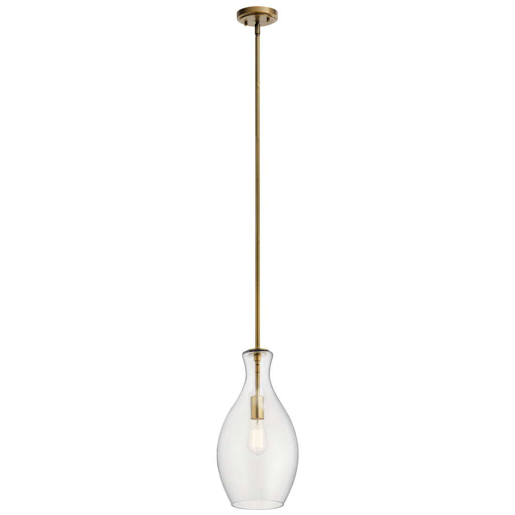 KICHLER 42047NBR Everly 17.75" 1 Light Hour Glass Pendant Clear Glass Natural Brass